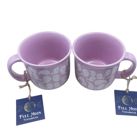 NWT Pink Ghost Mugs by Full Moon Furnishings - Set of Two - Camp - Matte - Picture 2 of 11